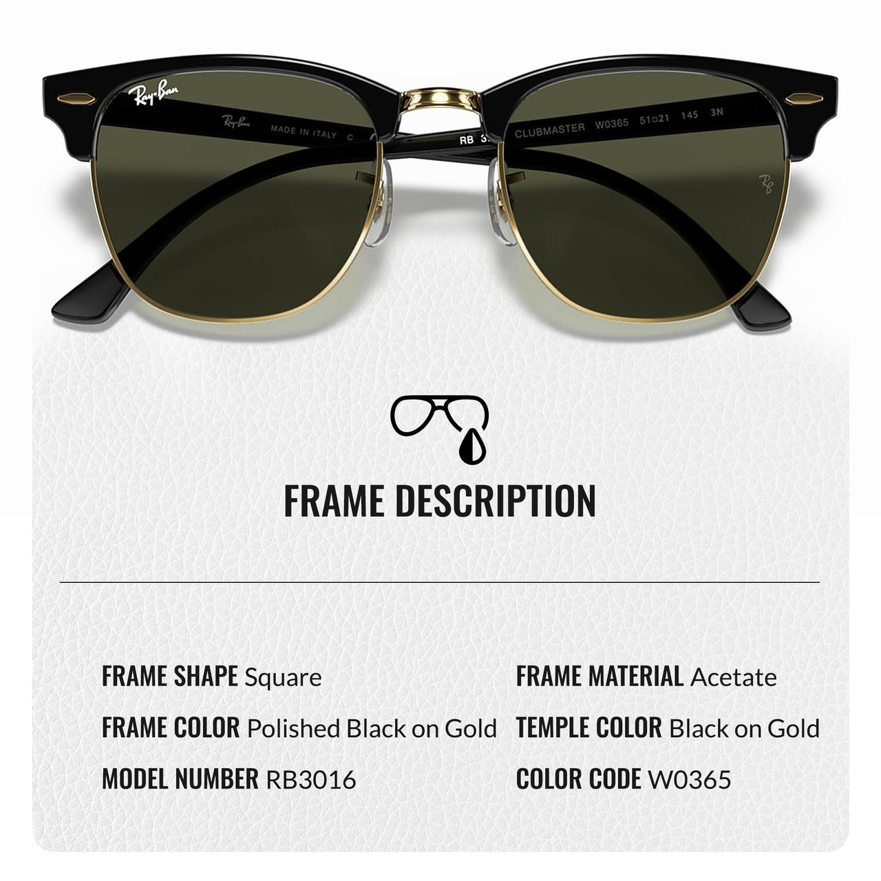 Ray-Ban RB3016 CLUBMASTER CLASSIC Square Shaped Non-Polarized Sunglasses for Men & Women – Includes Official RAYBAN Eyewear Kit – Ideal Formal & Casual Wear Sunglasses – G-15 Green Lens