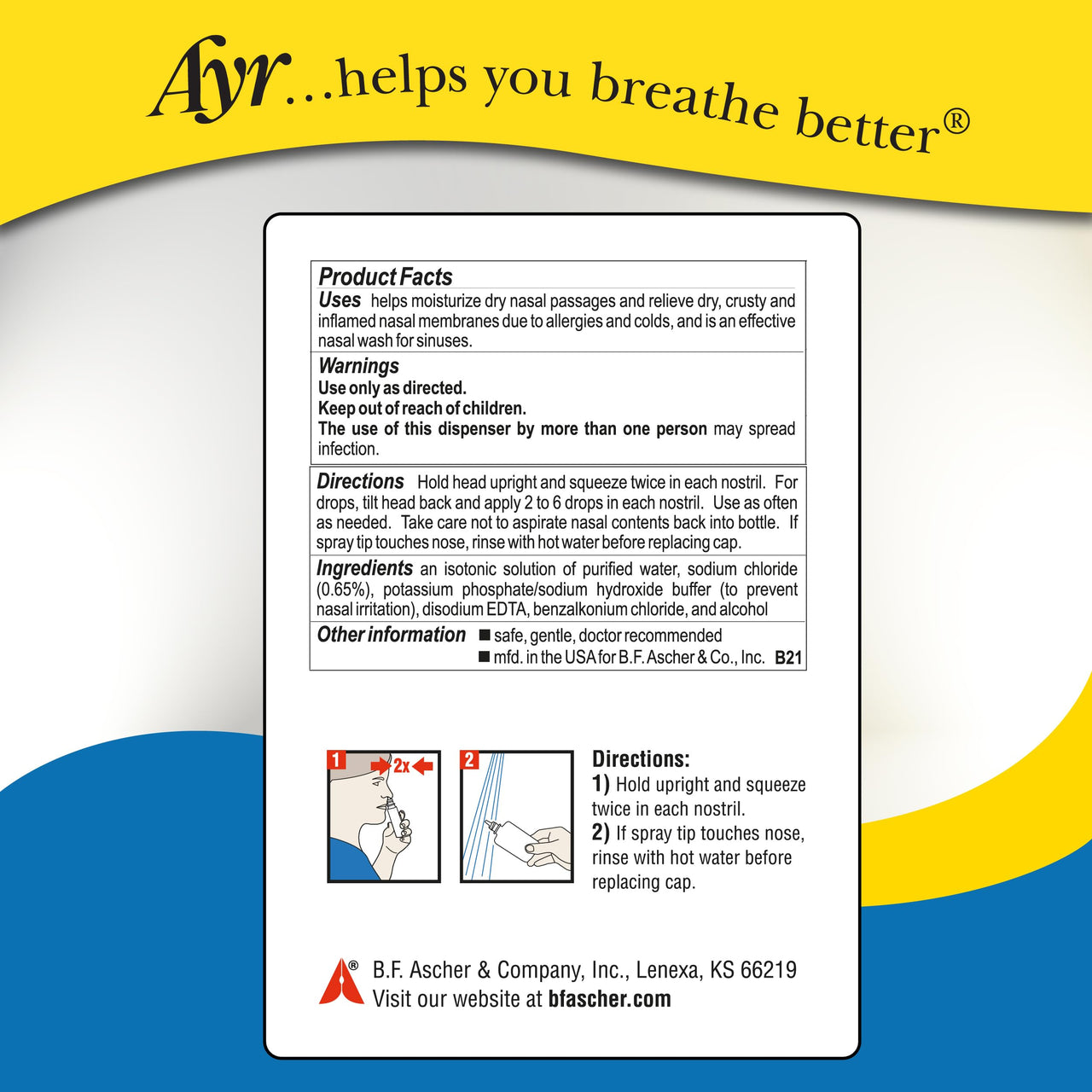 Ayr Saline Nasal Mist Spray 50 mL â€“ Non Medicated Nasal Moisturizer for Dry Nasal Passages Cold and Allergy Relief (Pack of 2)