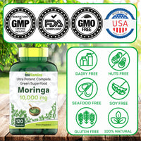 Thumbnail for tnvitamins Moringa Capsules 10,000 mg - 120 Capsules | High Potency Moringa Leaf Extract Superfood Supplement for Energy, Vitality & Antioxidant Support