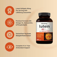 Thumbnail for Lutein 40mg + Zeaxanthin 1,600mcg, 360 Softgels | 4-in-1 Formula with Astaxanthin, Omega-3 & Phospholipids | Marigold Flower Extract | Supports Eye, Brain & Vision Health | Non-GMO, Gluten Free