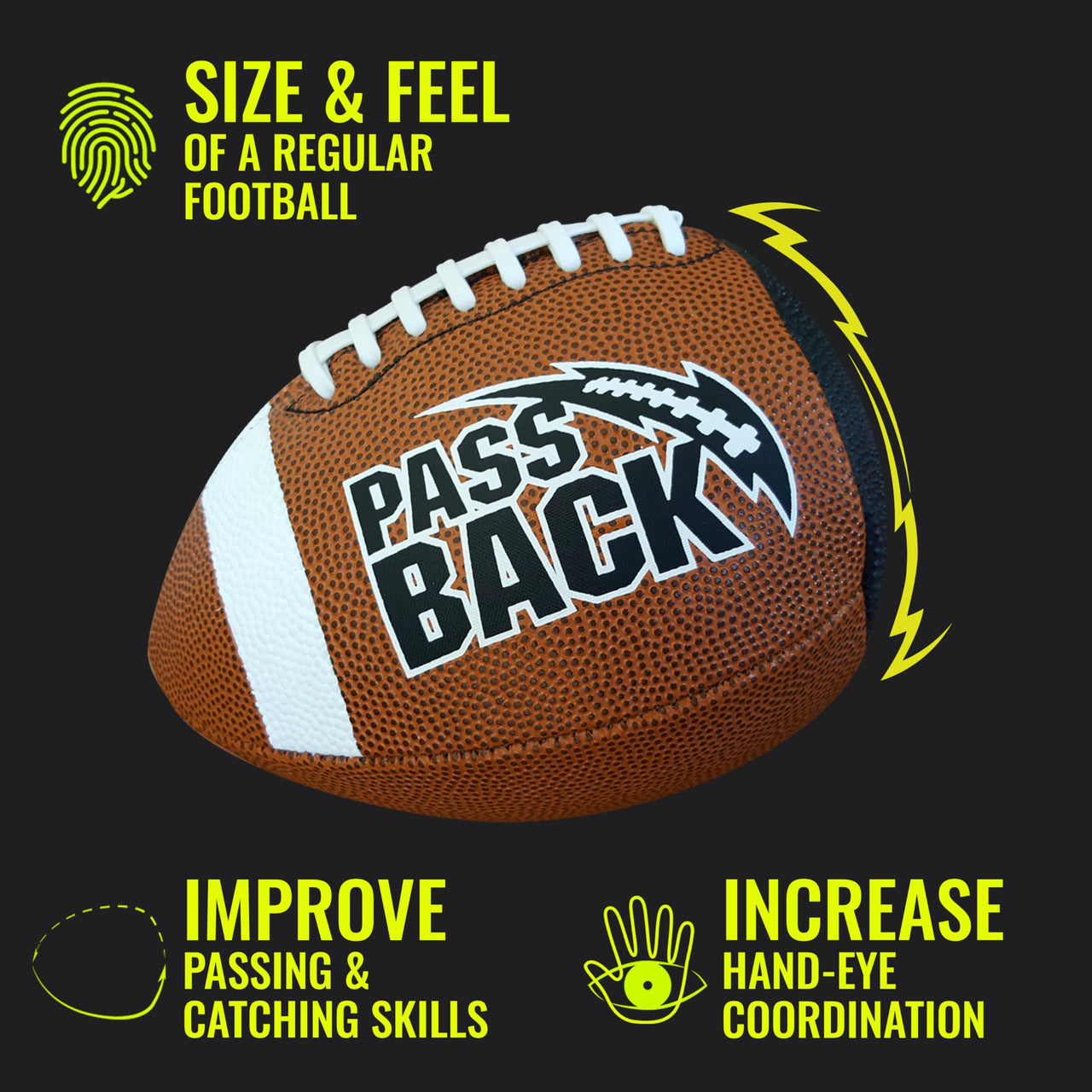 Passback Official Composite Football, Ages 14+, High School Training Football, (Ships Deflated)