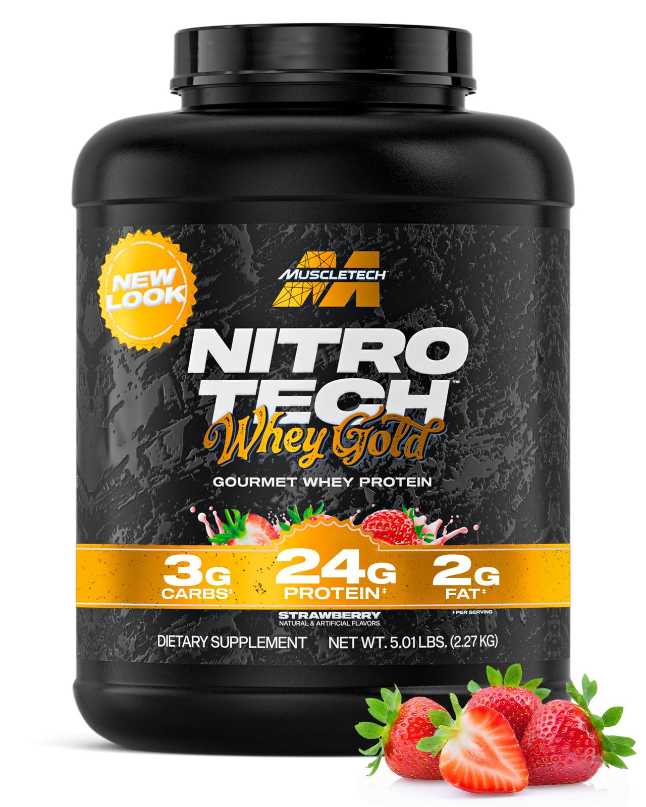 Whey Protein Powder | MuscleTech Nitro-Tech Whey Gold Protein Powder | Whey Protein Isolate Smoothie Mix | Protein Powder for Women & Men | Strawberry Protein Powder, 5 lb (69 Servings)-package varies