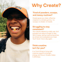Thumbnail for Create Creatine Monohydrate Gummies for Men & Women, Boost Focus, Strength, and Endurance, Anti-Melting Formula, Vegan, Gluten-Free, Non-GMO, 1.5g of Creatine per Gummy (Orange)
