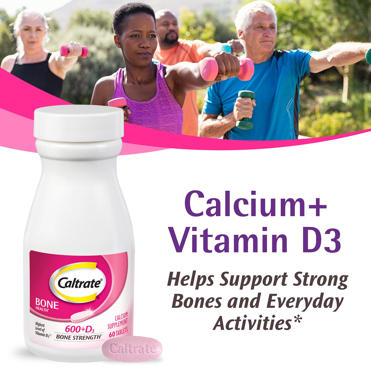 Caltrate 600 Plus D3 Calcium and Vitamin D Supplement Tablets, Bone Health Supplements for Adults - 120 Count