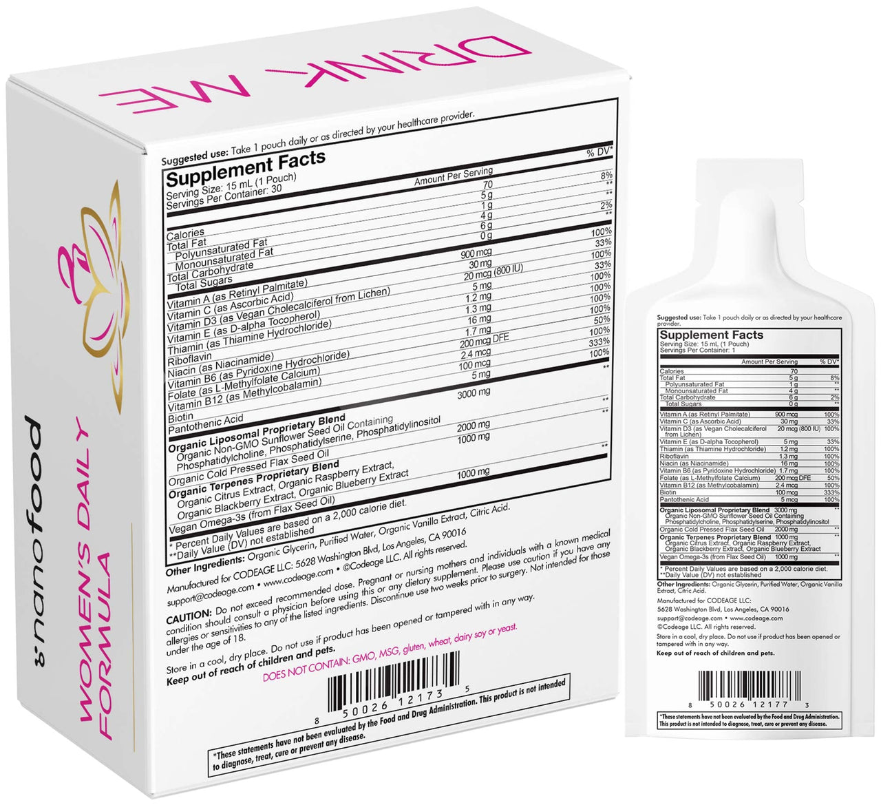 Codeage Liposomal Women's Daily Vitamins Liquid Pouch Formula, Vegan Omega-3 Liquid Multivitamin Supplement, Biotin, Vitamins A, B, C, D, E, Riboflavin, Berry - Non-GMO - 30 Pouches