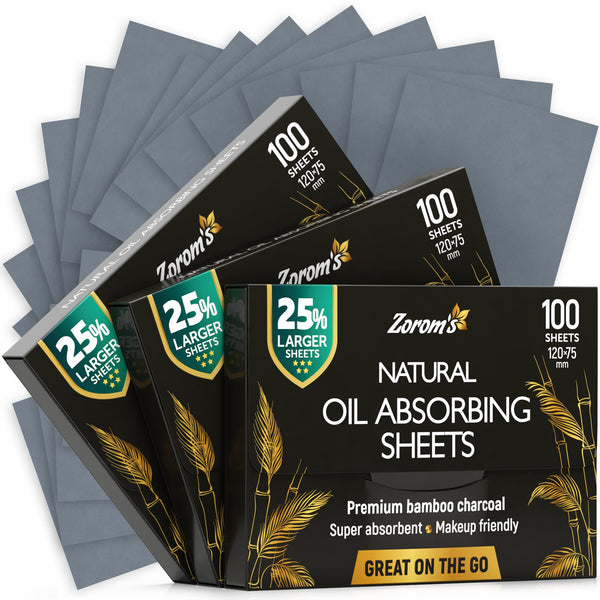 Natural Oil Blotting Sheets for Face with Bamboo Charcoal - 25% Larger - 3pk/300 Makeup Friendly Oil Absorbing Sheets for Face - Easy Dispensing Blotting Papers - Perfect for Keeping in Purse