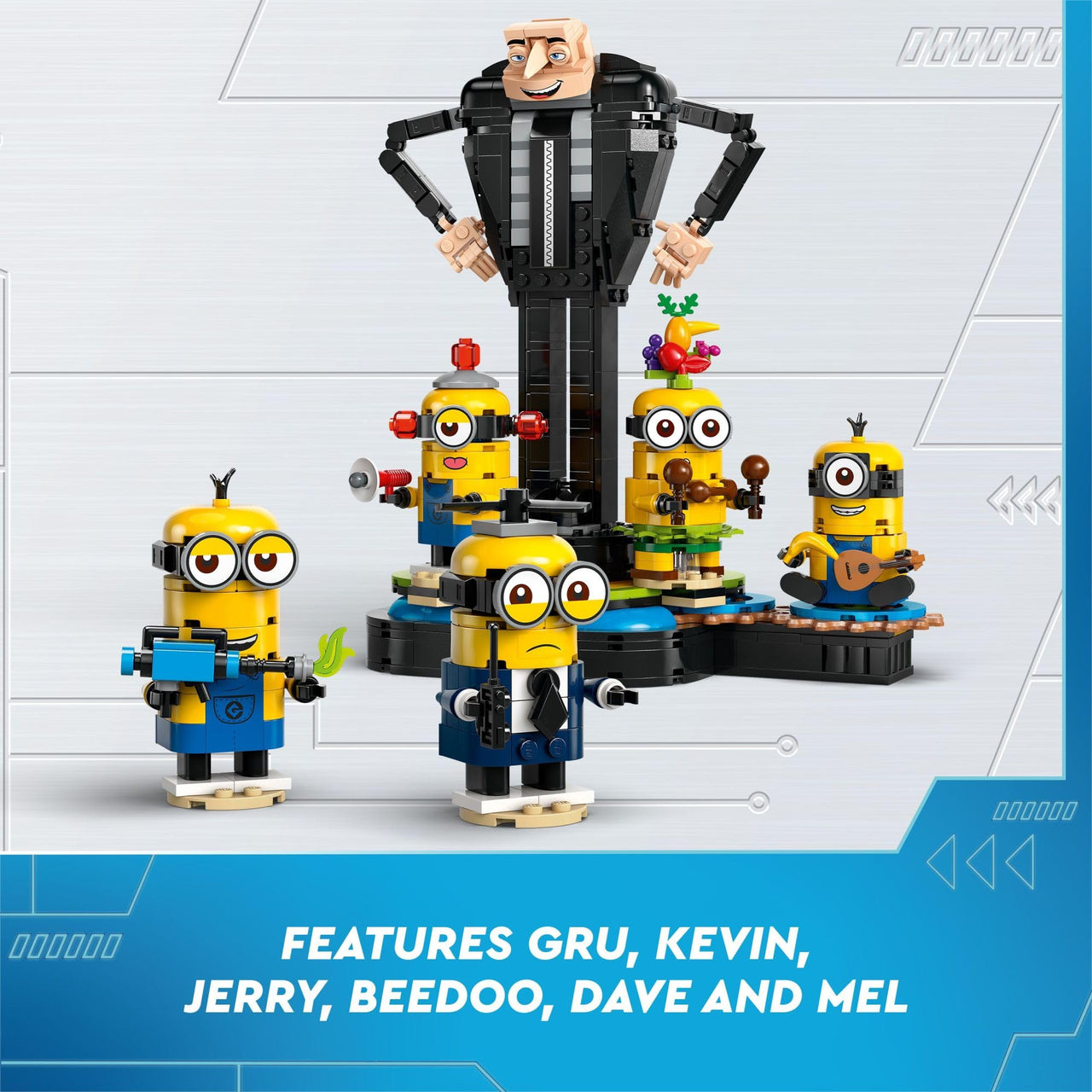 LEGO Despicable Me 4 Brick-Built Gru and Minions Figure, Buildable Minions Toy for Kids, Dancing Despicable Me Toy Figures Playset, Play-and-Display Birthday Gift for Boys and Girls, 75582