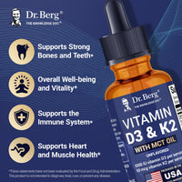 Thumbnail for Dr. Berg Maximum Strength Vitamin D3 K2 Liquid Drops with MCT Oil – 5,000 IU Liquid Vitamin D3 with K2 – Supports Strong Bones, Heart, Energy, Immunity, and Overall Vitality* - Unflavored 1 Fl Oz