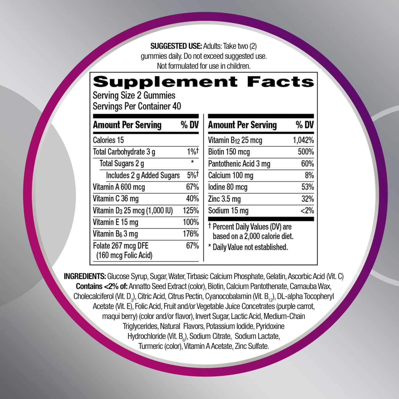 Centrum MultiGummies for Women 50 Plus, Multivitamin/Multimineral Supplement with Vitamins D3, E, B6, and B12, Assorted Fruit Flavor - 140 Count