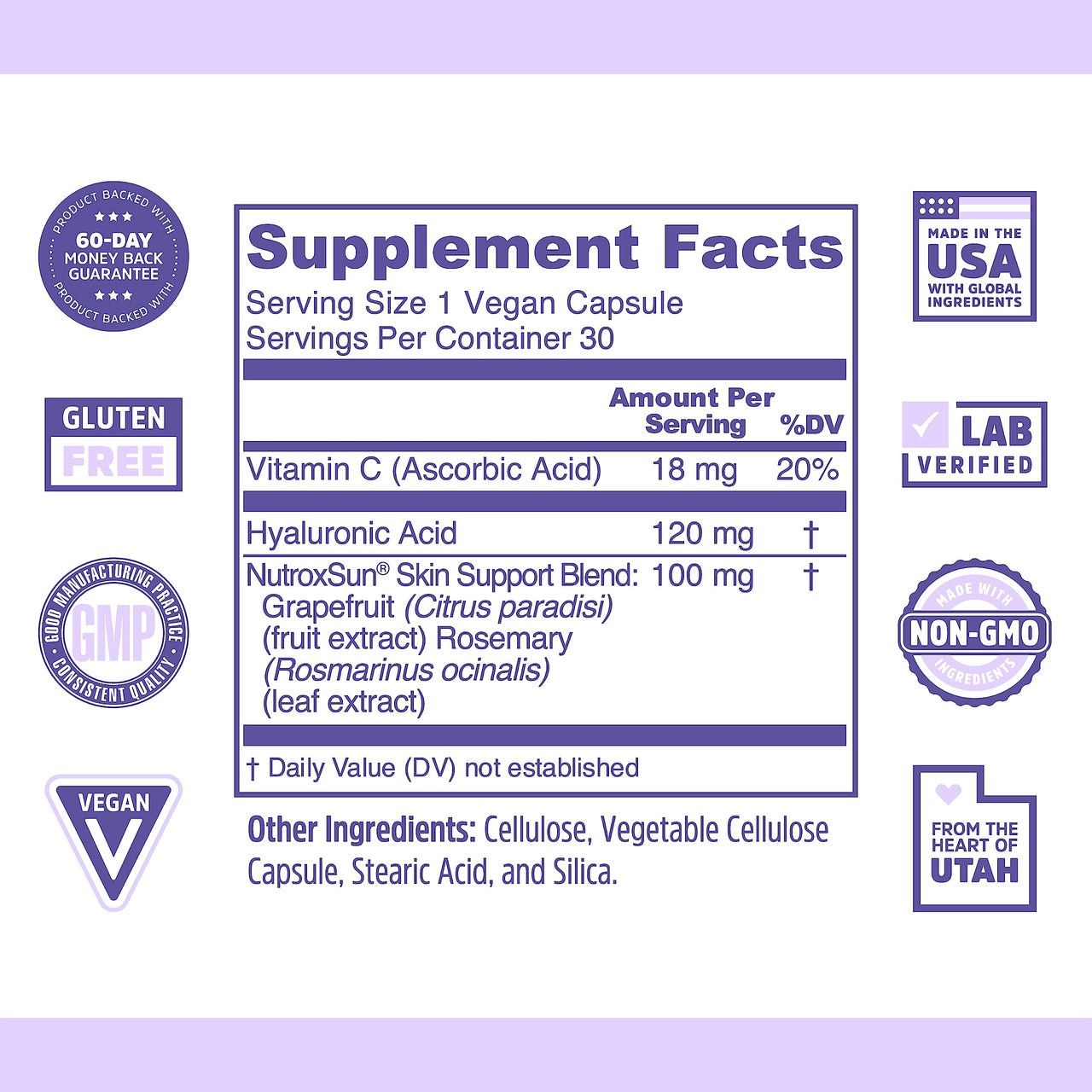 Zhou Glowfluence - Hyaluronic Acid Supplement with Vitamin C and Antioxidants, Glowing Skin and Hydration Support, Hyaluronic Acid Pills for Women and Men, Pure Formula - 30 Vegetarian Capsules