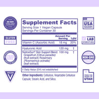 Thumbnail for Zhou Glowfluence - Hyaluronic Acid Supplement with Vitamin C and Antioxidants, Glowing Skin and Hydration Support, Hyaluronic Acid Pills for Women and Men, Pure Formula - 30 Vegetarian Capsules