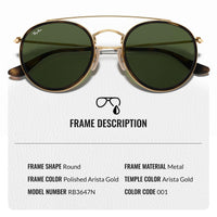 Thumbnail for Ray-Ban RB3647N Round Double Bridge Square Shape Sunglasses With Eyewear Kit Bundle - Adjustable Nose Pads - Ideal Formal and Casual Wear Square Sunglasses