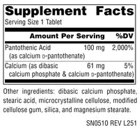 Thumbnail for Source Naturals Pantothenic Acid, Vitamin B-5, Dietary Supplement - 100 mg - 250 Tablets