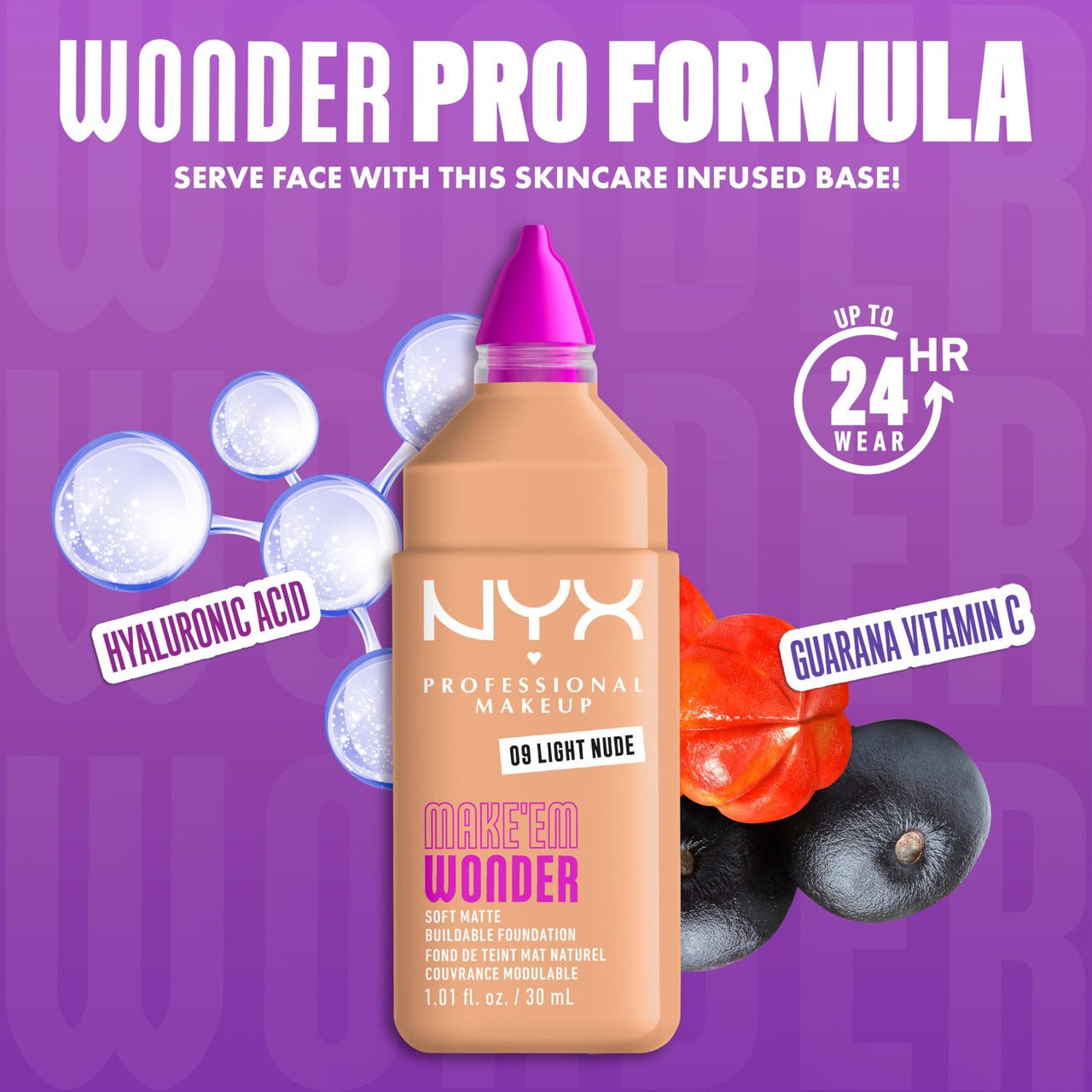 NYX PROFESSIONAL MAKEUP Make 'Em Wonder Liquid Foundation, 24HR Foundation Makeup With A Soft Matte Finish, Buildable Full Coverage - 09 Light Nude