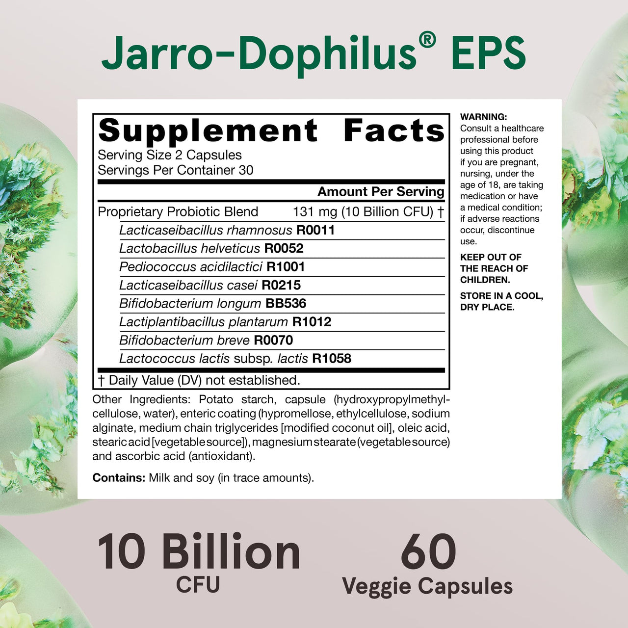 Jarrow Formulas Jarro Dophilus Probiotics 10 Billion CFU - Probiotic Supplement Capsules for Digestive Health & Gut Health for Women and Men, 60 Veggie Capsules, Up to 30 Days, Shelf Stable
