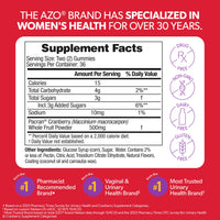 Thumbnail for AZO Cranberry Urinary Tract Health Gummies Dietary Supplement, 2 Gummies = 1 Glass of Cranberry Juice, Helps Cleanse & Protect, Natural Berrylicious Flavor, Non-GMO, 72 Gummies