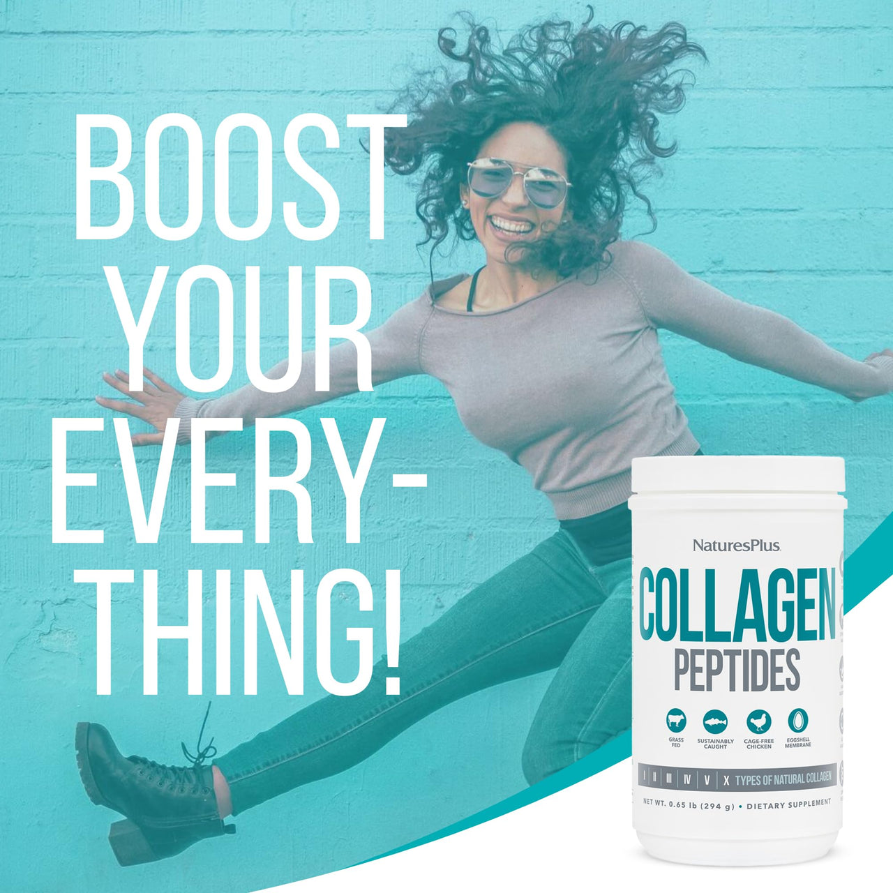 NaturesPlus Collagen Peptides - 0.65 lbs Powder - Hair, Skin, Nail & Joint Health, Immune System Support - Non-GMO, Gluten Free - 28 Servings