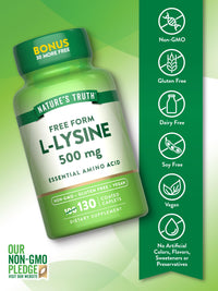 Thumbnail for Nature's Truth L-Lysine 500mg | 130 Coated Caplets | Free Form | Essential Amino Acid | Vegan, Non-GMO, & Gluten Free Supplement