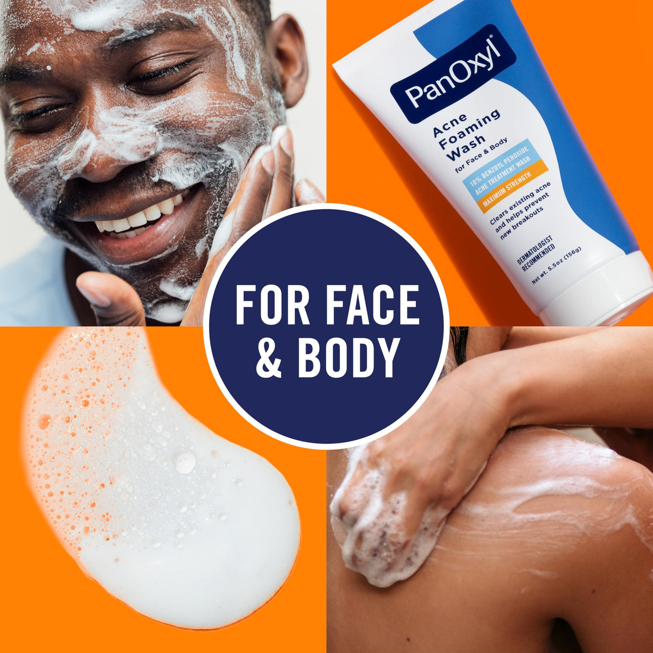 PanOxyl 10% Benzoyl Peroxide Acne Foaming Wash, Maximum Strength, Daily Acne-Fighting Face & Body Cleanser, Face Wash to Clear, Treat and Prevent Acne Pimples and Stubborn Breakouts, 5.5 Oz, Pack of 2