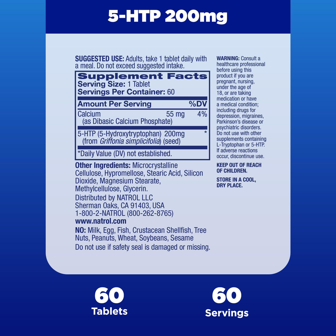 Natrol 5-HTP 200mg Dietary Supplement to Support a Balanced Mood, 60 Time Release Tablets, 60 Day Supply