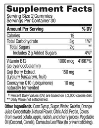 Thumbnail for OLLY Extra Strength Daily Energy Gummy, Caffeine Free, 1000mcg Vitamin B12, CoQ10, Goji Berry, Adult Chewable Supplement, Berry Yuzu Flavor - 60 Count