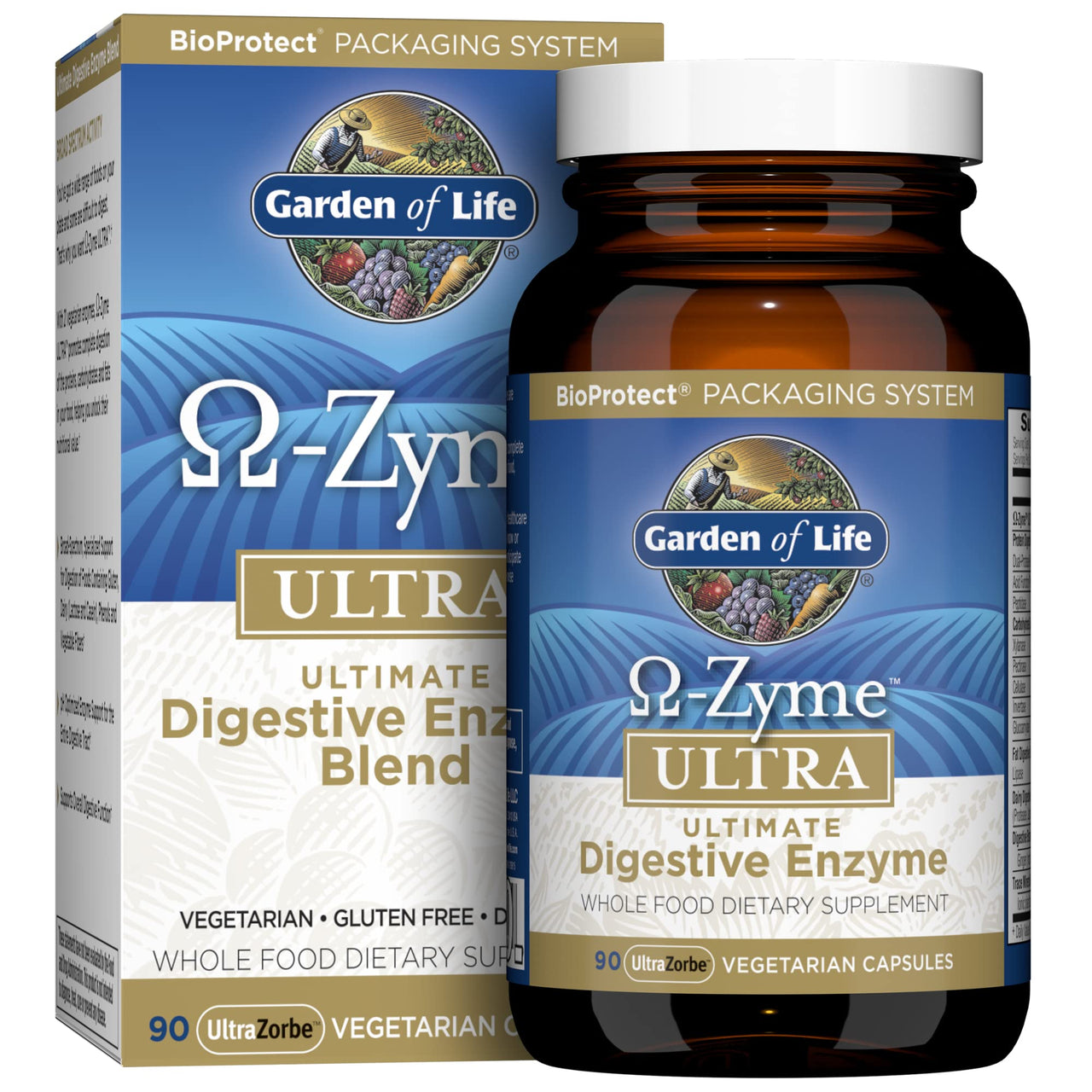 Garden of Life 21 Powerful Digestive Enzymes with Papain, Bromelain, Lipase, Plus Ginger and Turmeric - Omega-Zyme Ultra, Enzymes for Digestion Dietary Supplement, Vegetarian, 90 Capsules