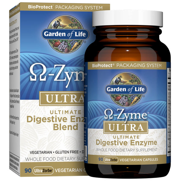 Garden of Life 21 Powerful Digestive Enzymes with Papain, Bromelain, Lipase, Plus Ginger and Turmeric - Omega-Zyme Ultra, Enzymes for Digestion Dietary Supplement, Vegetarian, 90 Capsules