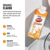 Thumbnail for BOOST Breeze Clear Nutritional Drink - 250 Calories - 19 Vitamins & Minerals - 9 g Protein – Fortified Clear with Vitamin A & Zinc - Orange Flavor - 8 fl oz (Pack of 24)