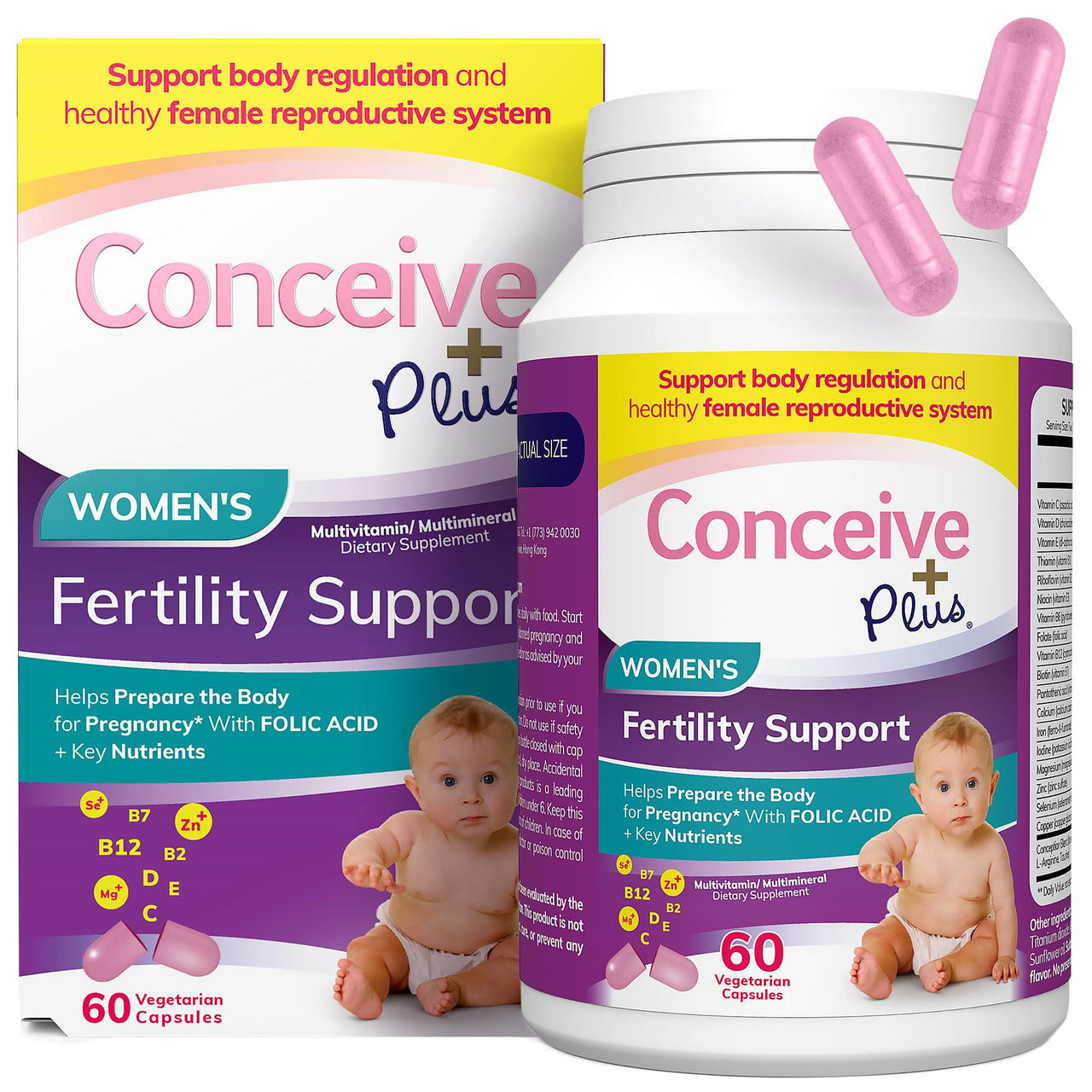 CONCEIVE PLUS Women's Fertility Support: Conception Fertility Supplement for Her, Aids Hormonal Balance, Folic Acid, B1 B2 B3 B6 B12, Zinc, Biotin, Non-GMO, Vegan Prenatal Vitamin, 30 Days