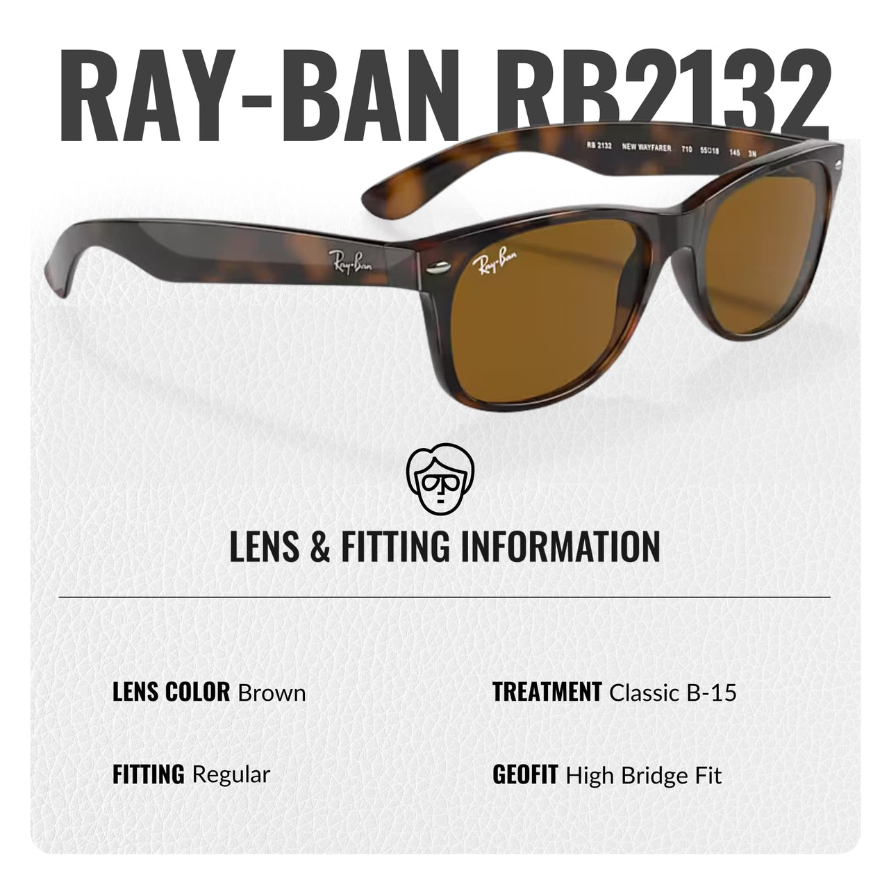 Ray-Ban RB2132 NEW WAYFARER CLASSIC Square Shaped Non-Polarized Sunglasses for Men & Women – Includes Official RAYBAN Eyewear Kit – Ideal Formal & Casual Wear Sunglasses – B-15 Brown Lens