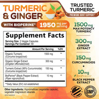 Thumbnail for Turmeric Curcumin Supplement - 95% Curcuminoids with Organic Turmeric & Ginger, BioPerine Black Pepper Extract for Best Absorption, Natural Vegan Joint Support, Non-GMO, Bottled in USA - 240 Capsules