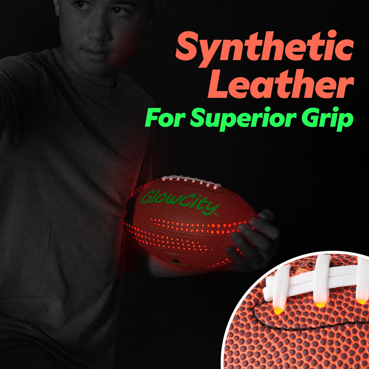 GlowCity LED PU Football with Air Pump - Size 6 - Brown