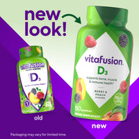 Thumbnail for vitafusion Vitamin D3 Gummies, Bone and Immune Support, Peach, Blackberry, Strawberry Flavored, 50 mcg D3 Gummy Vitamin Supplement, 75 Day Supply, 150 Count