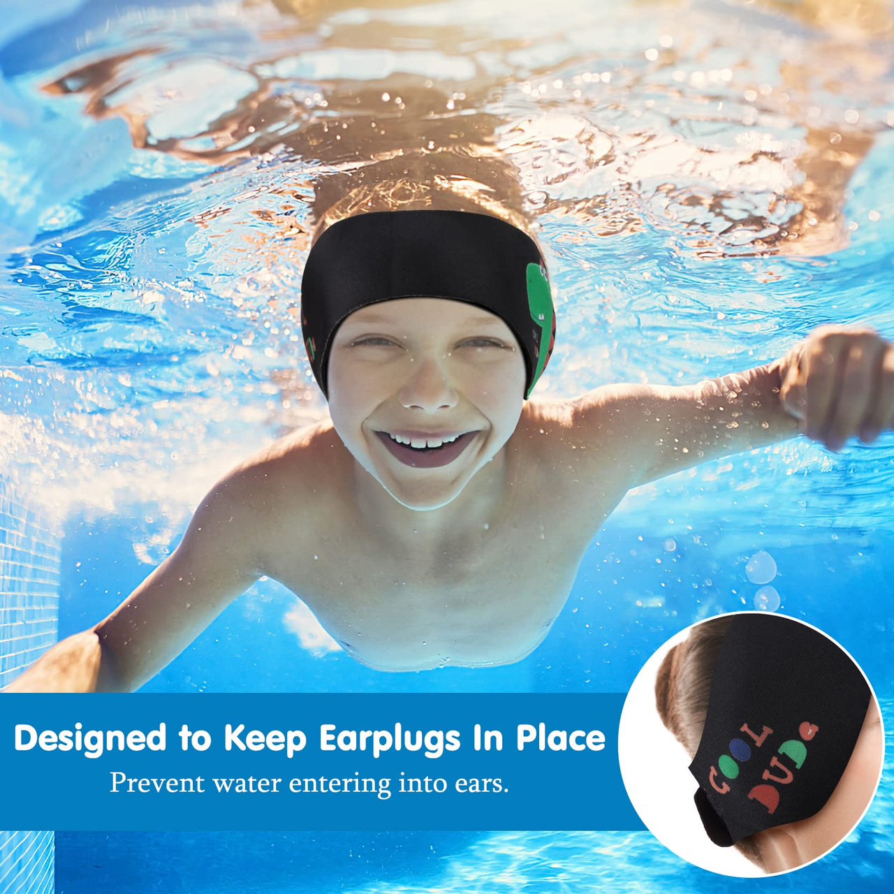 HeySplash Swimming Headband, Swimming Earplugs Kids Ear Plugs Ear Band Swimmer Ear Protection, Elastic Neoprene Ear Guard, Hair Guard for Kids, Adults, Keep Water Out, Hold Earplugs in, Medium,Black