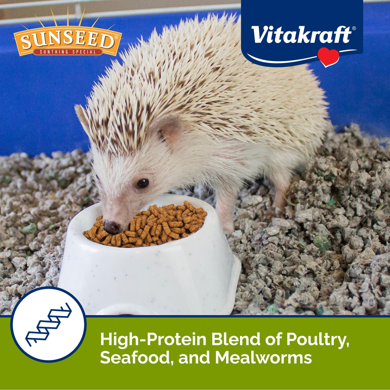 Sunseed Vita Prima Hedgehog Food - High-Protein Poultry, Seafood, and Mealworm Food Blend - Vitamin-Fortified for Happy and Healthy Hedgehogs 1.56 Pound (Pack of 1)