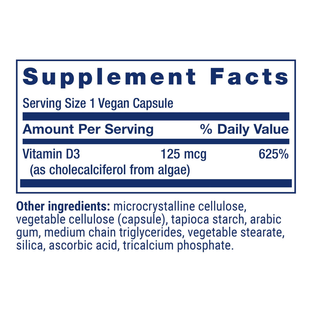 Life Extension Vegan Vitamin D3, 125 mcg (5000 IU), cholecalciferol from Algae, high-Potency Immune, Bone & Whole-Body Health, Gluten-Free, Non-GMO, 1 Daily, Vegan, 60 Vegan Capsules