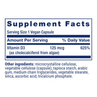 Thumbnail for Life Extension Vegan Vitamin D3, 125 mcg (5000 IU), cholecalciferol from Algae, high-Potency Immune, Bone & Whole-Body Health, Gluten-Free, Non-GMO, 1 Daily, Vegan, 60 Vegan Capsules