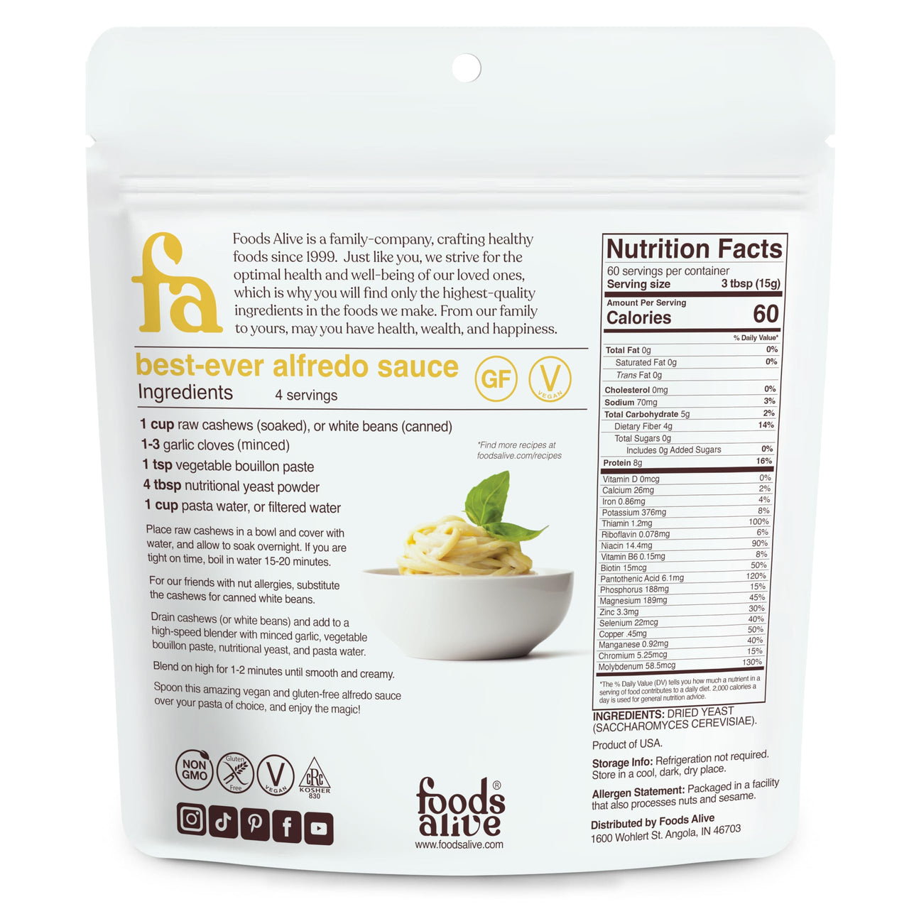 Foods Alive | Non-Fortified Premium Nutritional Yeast Flakes | 2 lbs | Unfortified Vegan Cheese Powder Seasoning