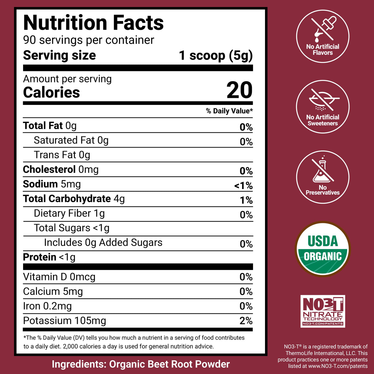 Force Factor Total Beets Organic Beetroot Powder Superfood to Boost Daily Nutrition, USDA Organic, Vegan, Gluten-Free, and Non-GMO Beet Supplement, Unflavored, 90 Servings