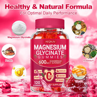 Thumbnail for Magnesium Glycinate Gummies 600mg, Sugar Free Magnesium Gummies for Adults, Chewable Potassium Supplements for Body Support, Zzz and Relaxation, 120 Count