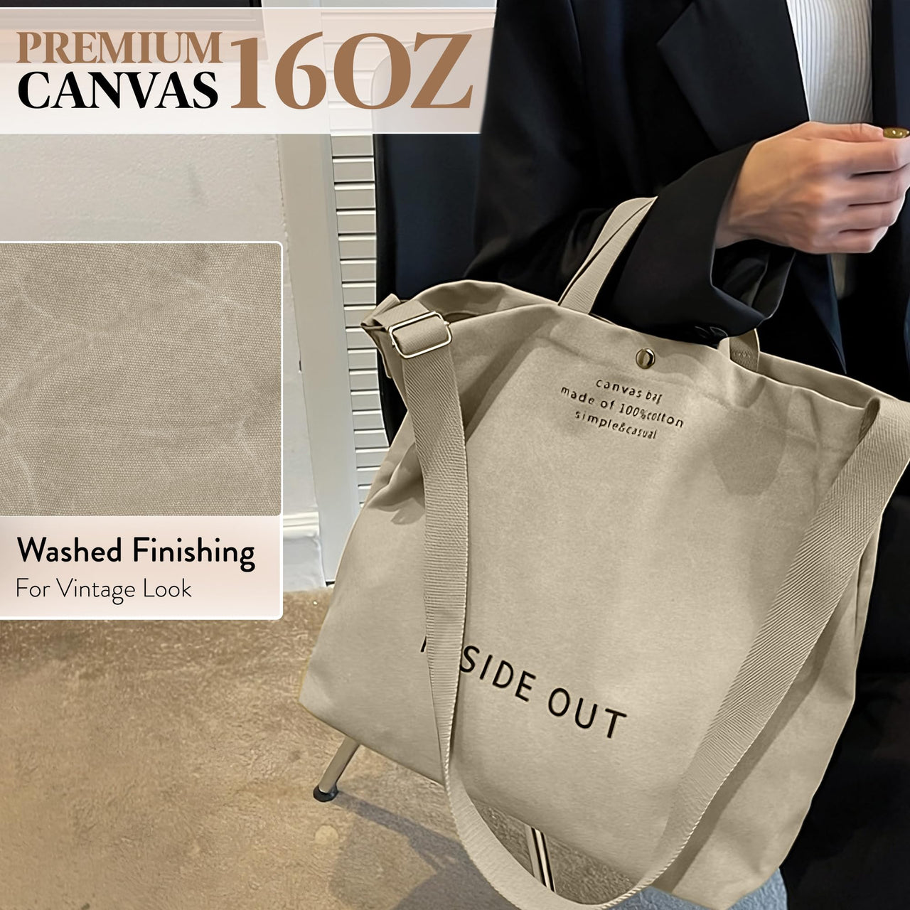 Large Tote Bag for Women, Canvas Bag Women Gift, Fashion Crossbody 16oz Cotton Bag, Large Capacity Shoulder Bag