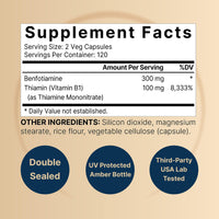 Thumbnail for NatureBell Benfotiamine with Thiamine - 240 Vegetarian Capsules - 300mg Benfotiamine & 100mg Thiamine - for Heart Health, Energy Production & Nervous System Support* - Vitamin B1 Complex