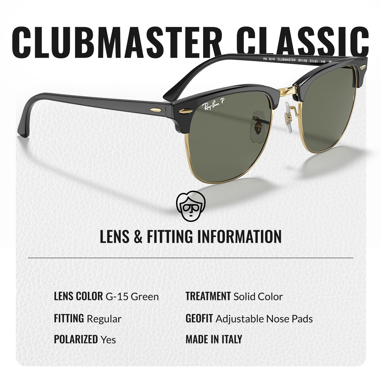 Ray-Ban RB3016 Clubmaster Classic Square Shape Sunglasses With Eyewear Kit Bundle - High Bridge Fit - Ideal Formal and Casual Wear Square Sunglasses
