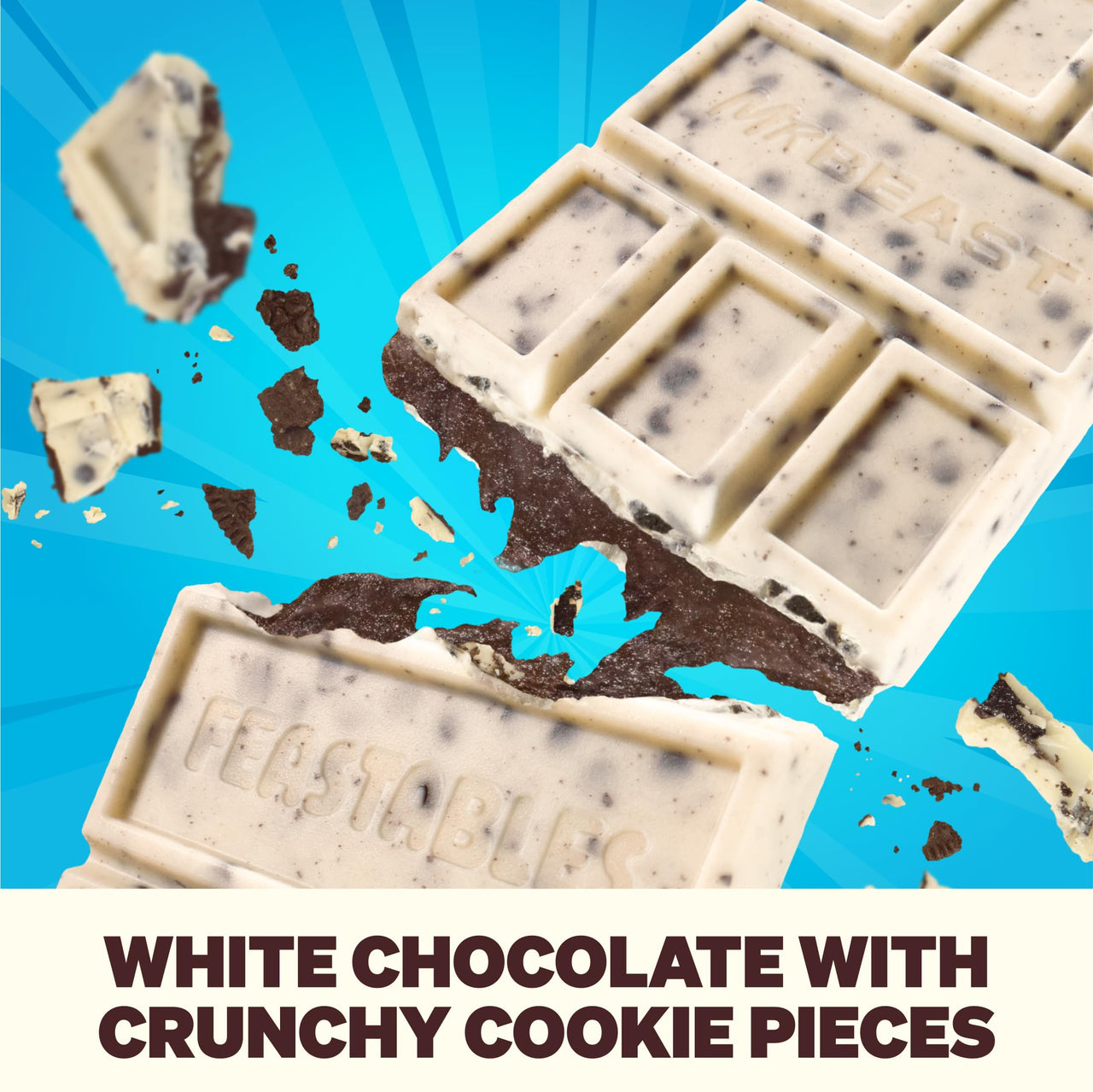 MrBeast Feastables Cookies & Creme Chocolate Bar, King Size, 10 Count, White Chocolate with Cookie Pieces, Fairtrade Cocoa, 2.1oz Each
