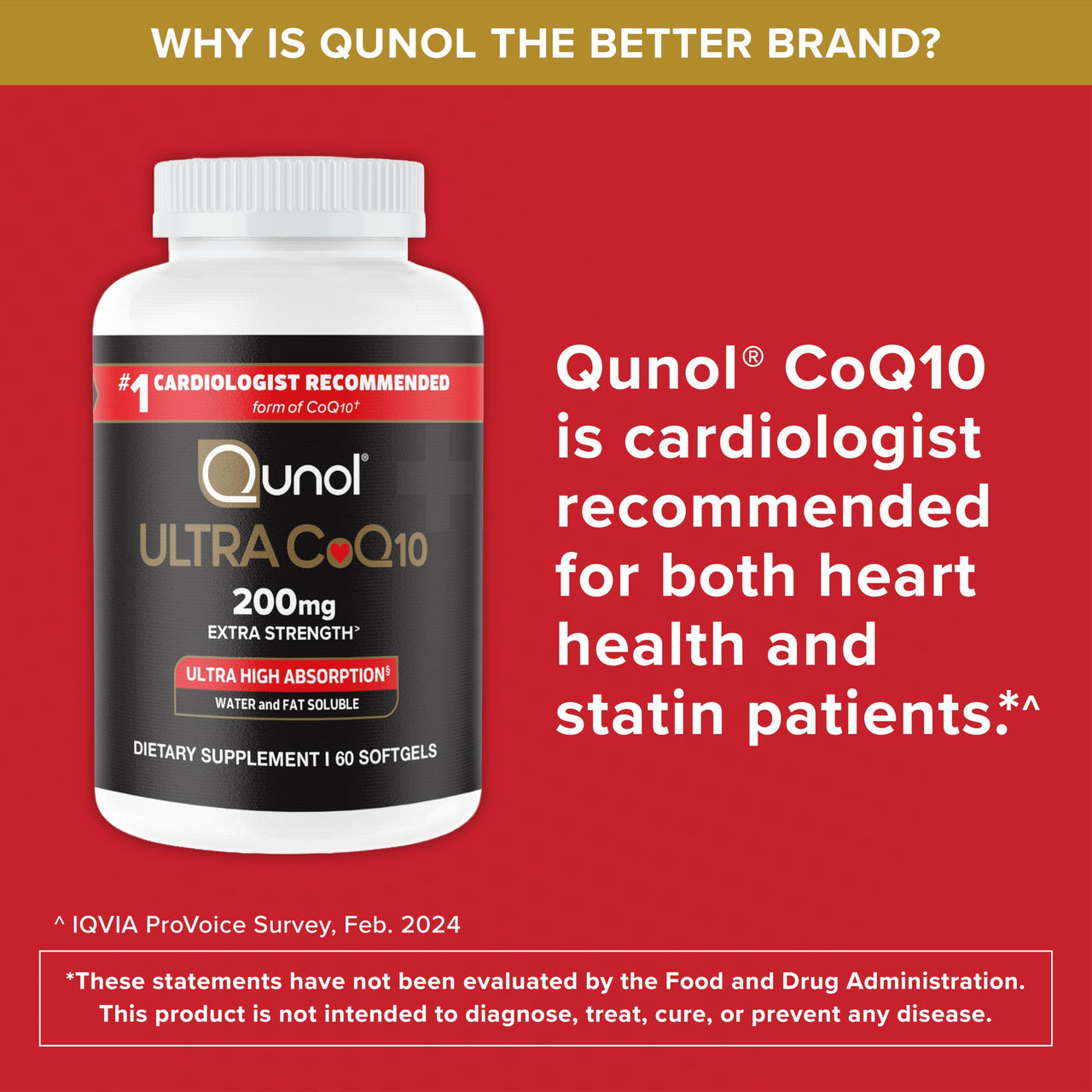Qunol CoQ10 200mg Softgels, Ultra CoQ10 - Ultra High Absorption Coenzyme Q10 Supplements - Antioxidant Supplement for Vascular and Heart Health & Energy Production - 2 Month Supply - 60 Count