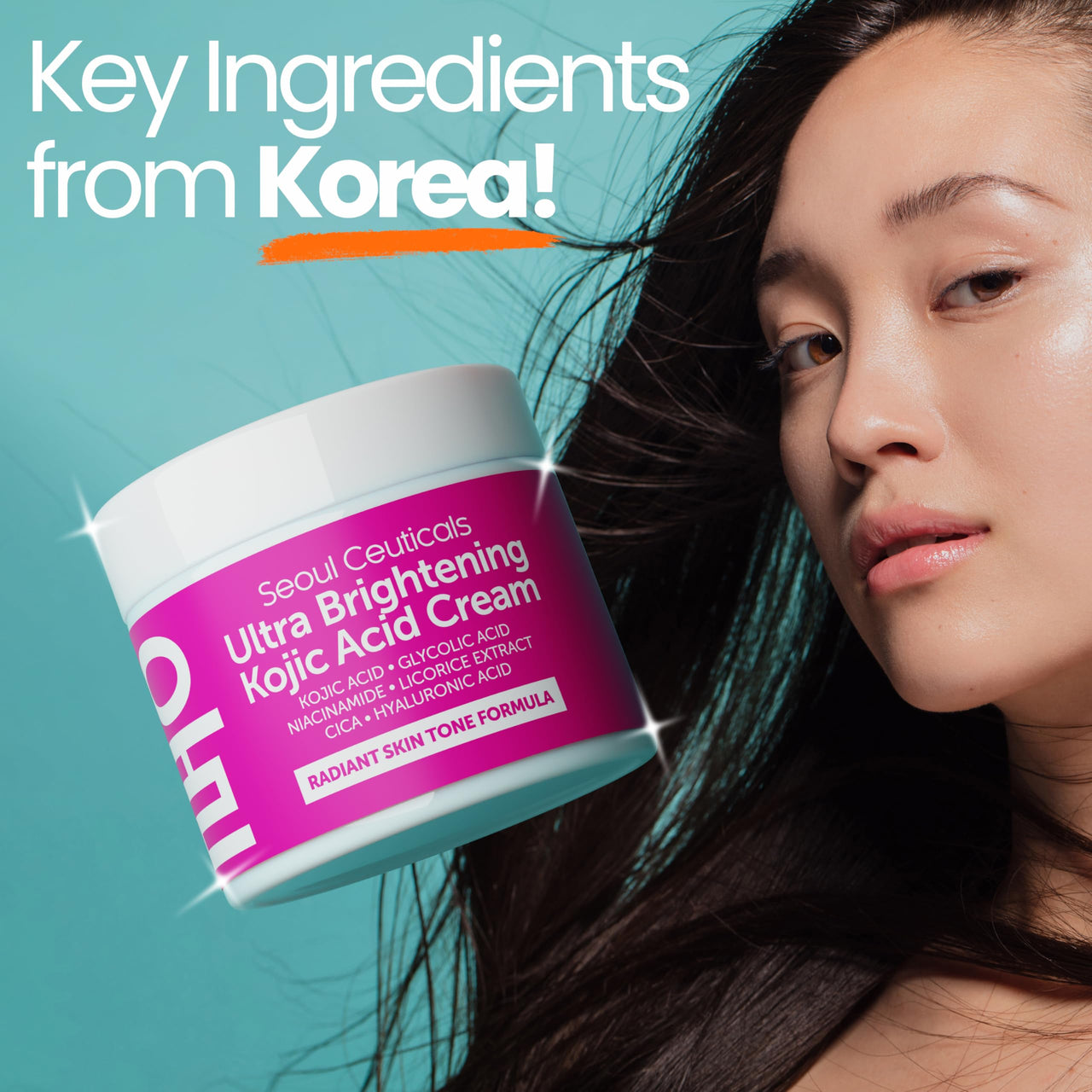 SeoulCeuticals Korean Kojic Acid Cream Dark Spot Remover + Glycolic Acid + Niacinamide + Cica + HA Moisturizer - Cruelty Free K Beauty Skincare 2oz