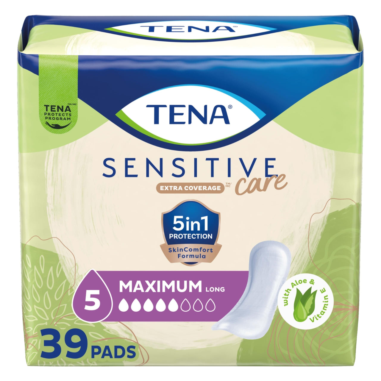 TENA Sensitive Care Maximum Absorbency Incontinence Pads for Women, Bladder Control Pad, Long Length, 39 Count (Packaging May Vary)