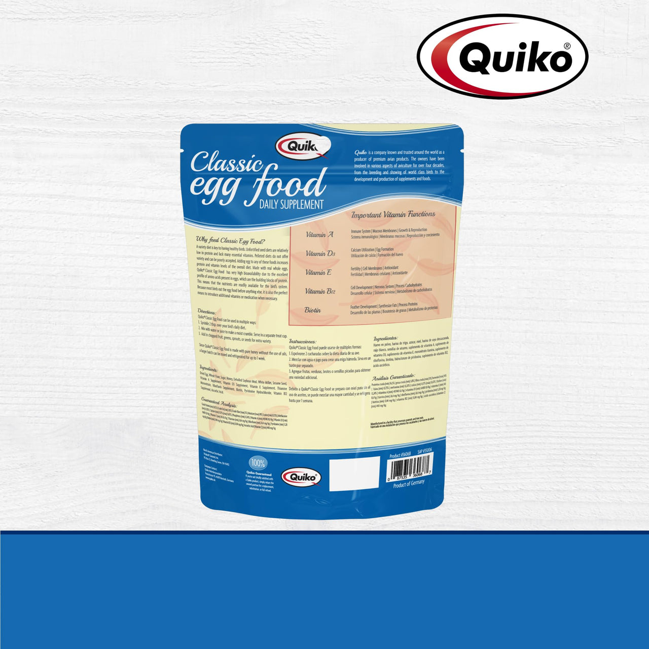 Quiko Classic Egg Food Daily Supplement - Peak Health Formula, Ideal For Canaries, Finches And All Other Pet Birds, 1.1 Lb.
