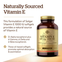 Thumbnail for Solgar Vitamin E 670 mg (1000 IU), 100 Mixed Softgels - Natural Antioxidant, Skin & Immune System Support - Naturally-Sourced Vitamin E - Gluten Free, Dairy Free - 100 Servings