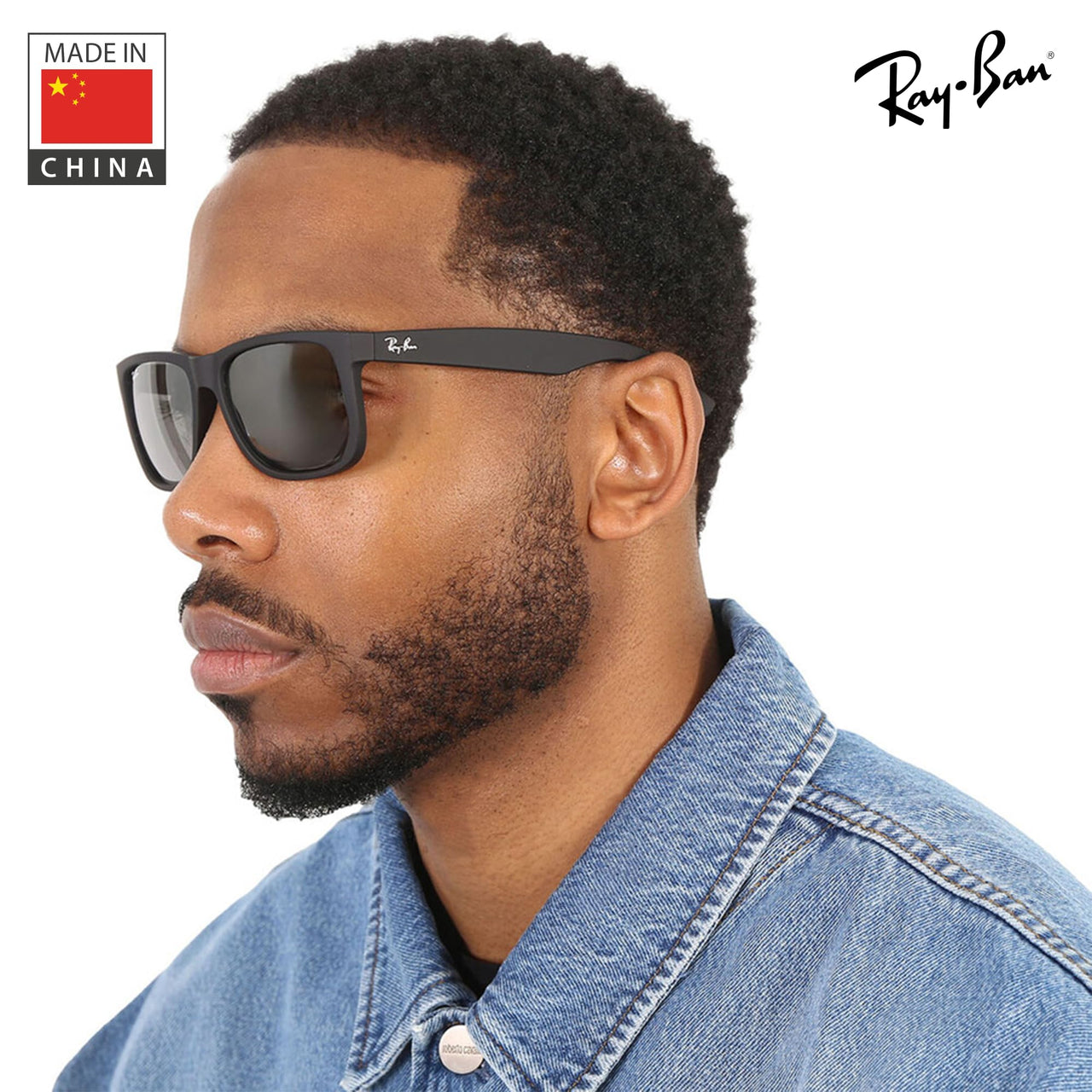 Ray-Ban RB4165F JUSTIN COLOR MIX Square Shaped Non-Polarized Sunglasses for Men – Includes Official RAYBAN Eyewear Kit – Ideal Formal & Casual Wear Sunglasses – Silver Lens